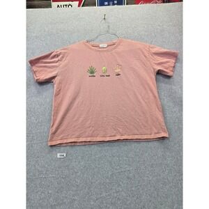 Oh Jamae Cactus Embroidered T-Shirt Rose Pink Desert Graphic Tee Women Medium